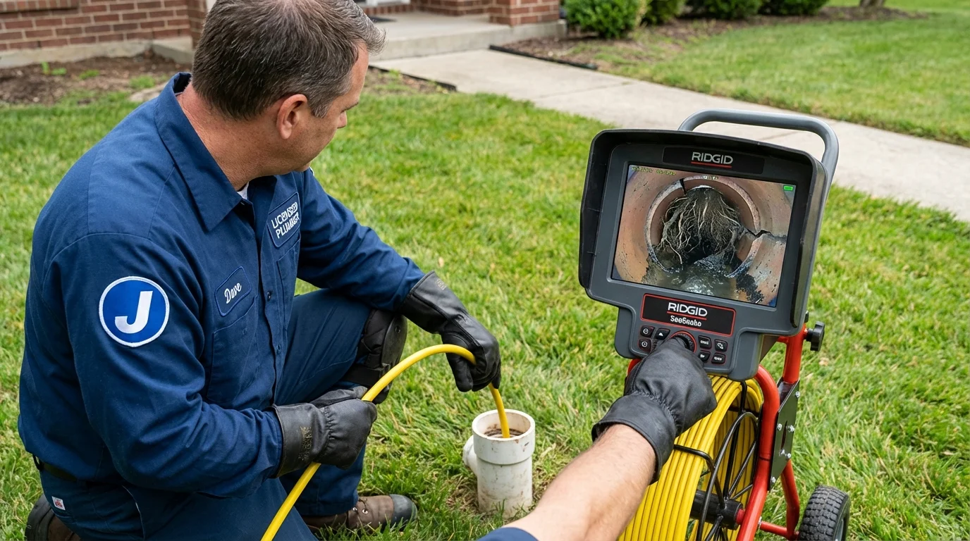 Sewer camera inspection being performed by Johns Plumbing LLC in Hampden