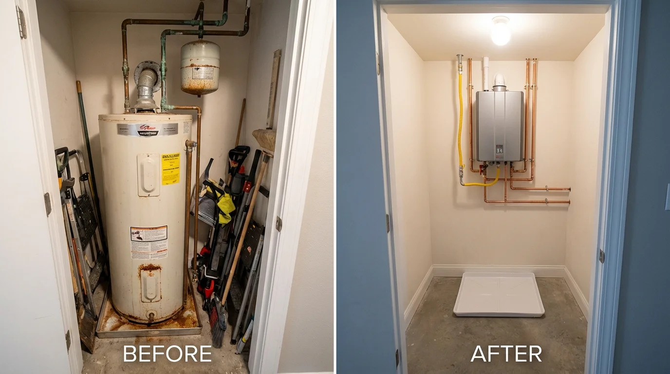 Tank water heater versus wall-mounted tankless unit comparison for Hampden, MA homeowners