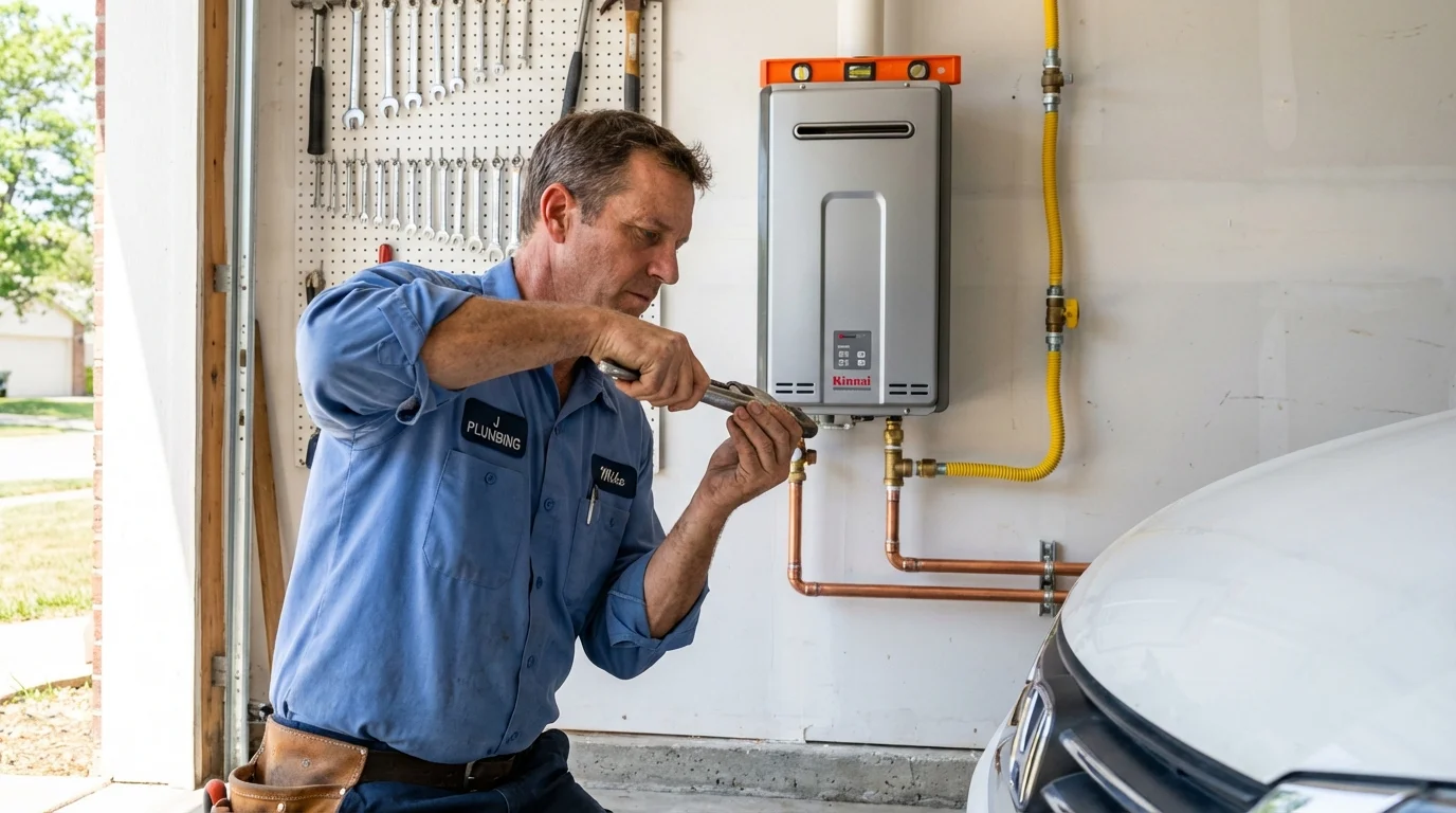 Tankless water heater installation by a Johns Plumbing LLC plumber in Hampden